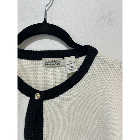 Classic Elements vintage cardigan size S white black trim gold buttons capsule - Picture 2 of 8